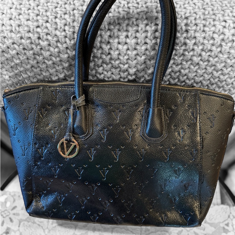 Joan Vass Black Textured Tote Bag